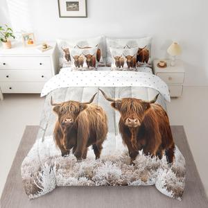 Erosebridal Комплект постельного белья Highland Cow с изображением коричневого быка в стиле вестерн, реверсивный, из высококачественного материала, Brown