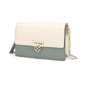 Сумка на цепочке из ткани, полиуретана и кожи, через плечо, женская, обычная, бело-зеленая/бирюзово-тёмно-зелёная MEXICAN