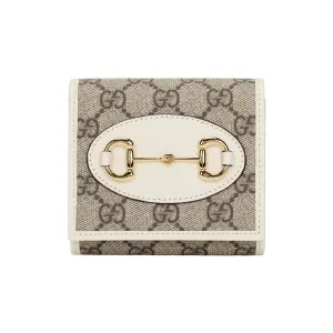 GUCCI Женский кошелек из кожи с канвасными вставками Эбони Уайт