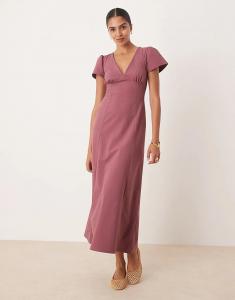 Платье миди с рукавами-крылышками и открытой спиной ASOS DESIGN фиолетового цвета