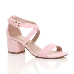 Босоножки на каблуке из искусственной замши со скрещенными ремешками на среднем каблуке AJVANI, розовый