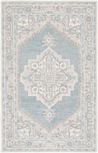Ковер SAFAVIEH, 92 x 153 см, Metro Collection, Light Blue & Ivory, ручной работы, восточный медальон, шерсть, идеально для помещений с высокой проходимостью: прихожая, гостиная, спальня (MET615K)