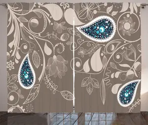 Штора в деревенском стиле ABAKUHAUS, восточные завитки, присборенная штора для спальни с петлями и крючками, 280 x 225 см, бледно-коричневый, сине-зеленый Abakuhaus