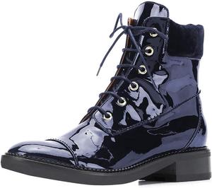 Женские ботинки YDN с круглым носком, боевые, массивный низкий каблук, высокие ботильоны на шнуровке, Navy Blue