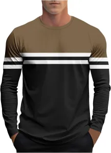 Мужская полосатая футболка с длинным рукавом, цветная, casual, plus size, super soft