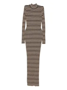 Полосатое платье макси с высоким воротником Nanushka, коричневый