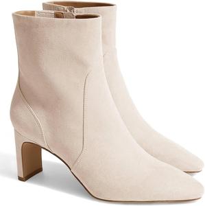Женские ботильоны Coutgo на низком массивном каблуке с квадратным заостренным носком, боковой молнией, из искусственной замши, осенние, Beige