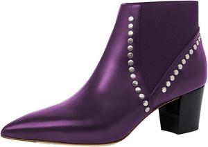 Женские ботильоны FOWT с заостренным носком, на щиколотку, с массивным каблуком, заклепки, эластичные по голенищу, модные, размеры 4-16 США, Purple