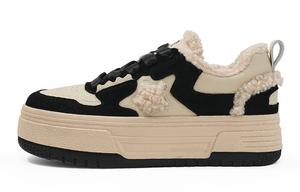 Женские низкие скейтерские кроссовки Beige Black EBLAN, утепленные флисом бежево-черные