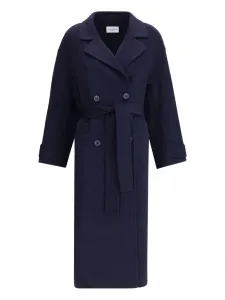 Двубортное пальто с поясом THE DYNAMIS STUDIO, синий