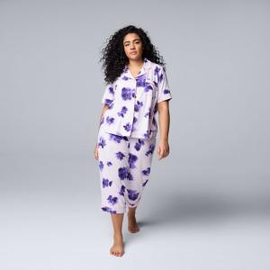 Уютный комплект пижамы с коротким рукавом и отложным воротником и капри для полных Simply Vera Vera Wang, цвет lilac floral
