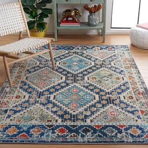 Ковер SAFAVIEH, 92 x 153 см, Madison Collection, Navy & Beige, дизайн Boho Diamond Distressed, без линьки и прост в уходе, идеален для помещений с высокой проходимостью: прихожая, гостиная, спальня (MAD418M)