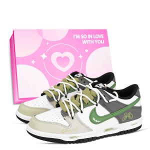 Nike Кроссовки для скейтбординга Dunk Black White, Green Shade, износостойкие, низкие, унисекс, зеленые, серые, белые