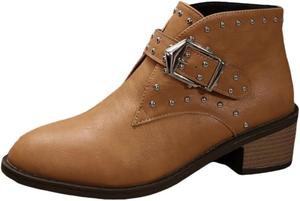 Женские модные ботильоны, большой размер, с толстым каблуком, заостренным носком, с пряжкой ремня. Подходят для повседневного использования и на все сезоны. HoaloX, Brown