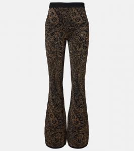 Брюки-клеш из шерстяной ламе с узором пейсли Etro, Multicolor Black Base