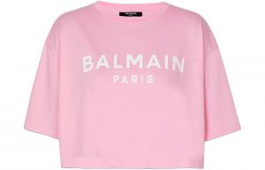Футболка из хлопка с логотипом BALMAIN, розовая
