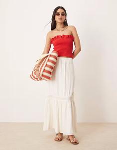 Юбка макси с кружевной вставкой, многоярусная, кремового цвета Gina Tricot