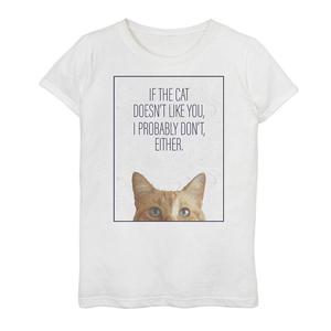 Футболка с рисунком Marvel «Капитан Марвел» для девочек 7–16 лет, «Если ты не нравишься коту», белый