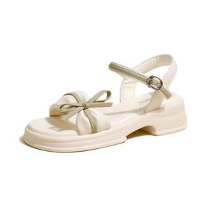 Женские сандалии на одной брезке 4 см Ouumeis, бежево-зеленые