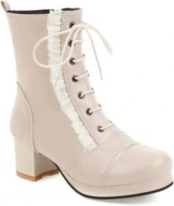 Женские ботильоны DXSYMJM с шнуровкой, модные, из ПУ-кожи, с круглым носком и массивным каблуком для вечеринок, Apricot