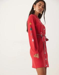 Мини-платье-кардиган с принтом «Never Fully Dressed» красного цвета