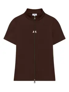 Футболка на молнии с воротником Courrèges, коричневый