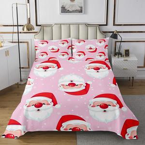 Erosebridal Комплект постельного белья Kawaii Santa Claus Queen с мультяшными Сантами и снежинками, розовый, мягкий и уютный, Red Pink