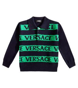 Шерстяной свитер-поло с логотипом Versace Kids, Blu Uniform + Duck