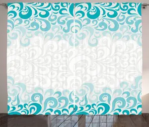 Штора ABAKUHAUS в стиле Абстрактный рустик, цветочный классический дизайн, присборенная тесьма для спальни с петлями и крючками, 280 x 175 см, бирюзовый, белый