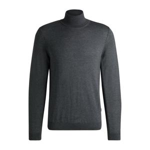 Облегающий свитер с высоким воротом из мериносовой шерсти BOSS, серый