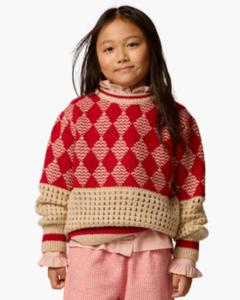 Детский свитер из альпаки в красную клетку, натуральный The Sunday Collective