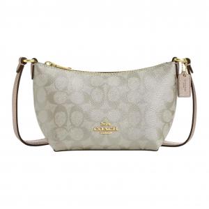 Кошелек на цепочке с застежкой-молнией из лакированной кожи, миниатюрная сумка через плечо для женщин шампань COACH