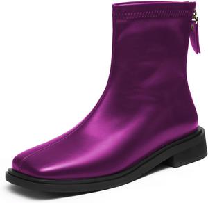 Женские ботильоны YDN с квадратным носком, плоской подошвой и низким каблуком, на щиколотку с задней молнией, удобная обувь, размеры 4-15 US, Purple