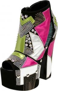 Женские ботильоны FYS с открытым носком, на высокой массивной подошве, с декоративными стразами, лоскутной отделкой и боковой молнией, модная обувь, размеры 4-16 US, Black Pink