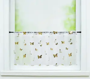 Шторы для кафе, бистро, кухни от , короткие шторы с ярким рисунком бабочек, в деревенском стиле, прозрачные, с карманом на штанге, золотистые, 30 x 120 см Joyswahl