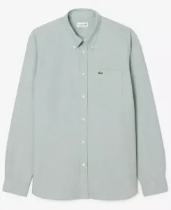 Мужская тканая рубашка Оксфорд с длинным рукавом и застежкой на пуговицы Lacoste, зеленый