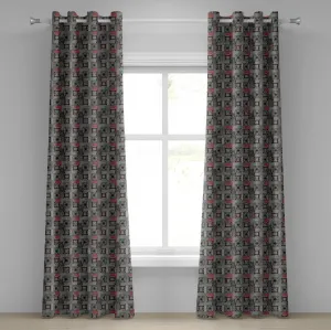 Этническая штора на люверсах ABAKUHAUS, ацтекский орнамент, кружево, фольклорные круги, квадраты, ретро-арт, декоративные двухпанельные шторы, 280 см x 225 см, серо-красно-коричневый цвет Abakuhaus