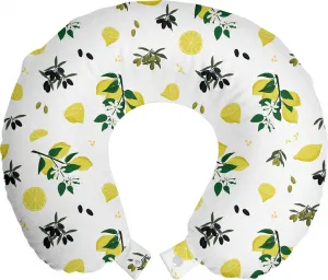 Подушка для шеи ABAKUHAUS "Лимон", летний стиль, свежий цитрус, дорожная подушка из пеноматериала для самолета и автомобиля, 30 x 30 см, горчично-зеленый и хаки Abakuhaus