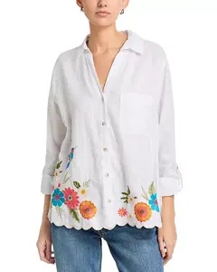 Вышитая льняная блузка Johnny Was, белый