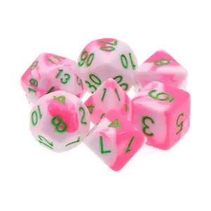 Набор Poly — Розовый фламинго с зеленым (7), Dice Sets - Resin/Acrylic - Red, Orange, Yellow, & Pink (Foam Brain Games)