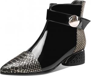 Женские ботильоны TinaCus ручной работы из лакированной кожи с массивным каблуком, боковой застежкой-молнией, заостренным носком и ремешком на щиколотке, Black