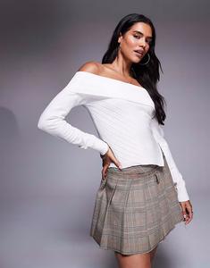 Топ принцессы Полли Бриза с асимметричным подолом и длинными рукавами, в рубчик, белого цвета