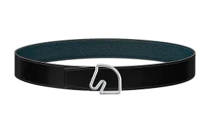 Двусторонний ремень из гладкой кожи с пряжкой и узором "Голова лошади" унисекс черный ширина 3,8 см HERMES