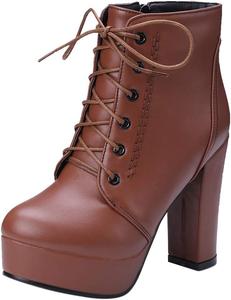 Женские платформенные байкерские ботинки с круглым носком на высоком каблуке Klarmar, Brown 1
