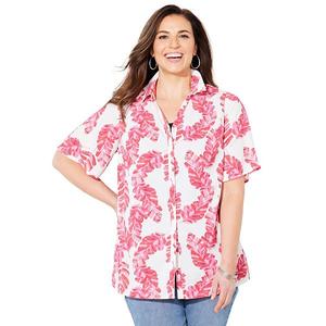 Блузка с коротким рукавом для женщин plus size petite timeless Catherines, Prism Pink Palm Leaf