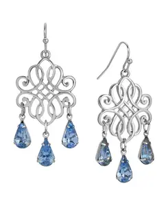 Серьги-Подвески с филигранными синими кристаллами 2028, blue