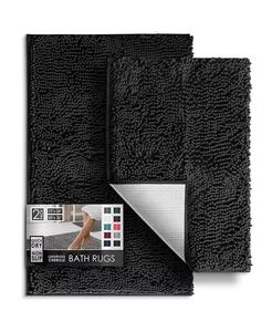 Набор из 2 ультрамягких нескользящих ковриков для ванной из синели — быстросохнущий, можно стирать в машине — 17 x 24 дюйма и 20 x 32 дюйма Hearth & Harbor, черный