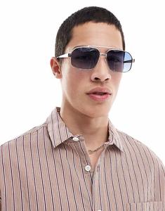 Солнцезащитные очки-авиаторы с синими линзами и серебристой металлической оправой Asos Design