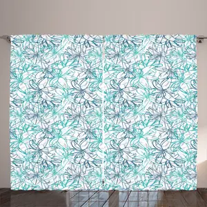 Штора ABAKUHAUS Floral Rustic, картина Силуэты тигровых лилий, универсальная ленточная штора для гостиной с петлями и крючками, 280 x 225 см, цвет Белая с темно-морской пеной Abakuhaus