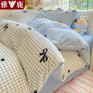 Yalu Пододеяльник 180х220 см, зимний, молочный велюр, двусторонний, утолщенный, цвет S蝴蝶结蓝